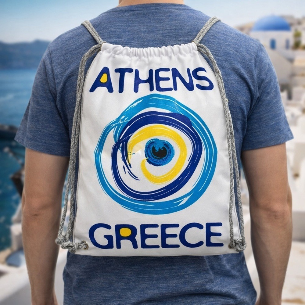 Athens Greece Drawstring Bag Backpack‎ Adult One Size Standard Unisex Blue New